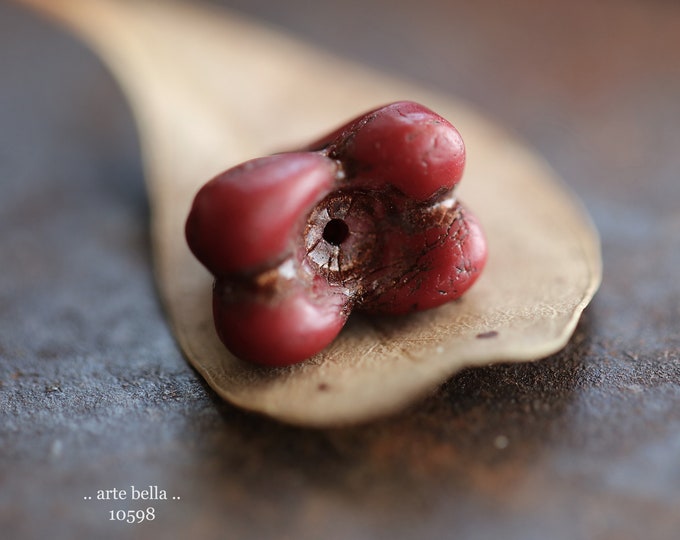 BRONZED MAROON BELLS .. 4 Premium Matte Czech Glass Bell Flower Beads 11x9x13mm (10598-4) .. jewelry supplies