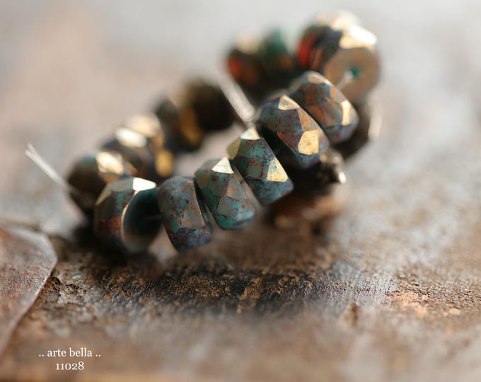 BRONZED TEAL WHEELS .. New 15 Premium Czech Glass Faceted Heishi Rondelle Bead 4x8mm (11028-st) .. jewelry supplies