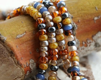 INDIAN CORN SEEDS No. 8785 .. 20" Premium Picasso Aged Striped Czech Glass Seed Bead Mix Size 8/0 (8785-st)