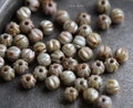 premium glass beads .. SAGE MINI MELONS .. 100 Luster Picasso Czech Glass Melon Beads 3mm (5055-st) .. jewelry supplies