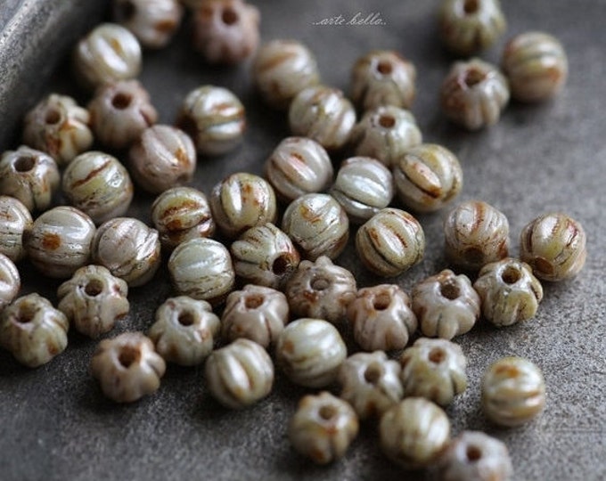 SAGE MINI MELONS .. 100 Premium Luster Picasso Czech Glass Melon Beads 3mm (5055-st)