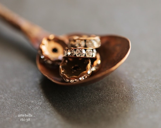 Premium Czech 10mm Antique Copper Crystal Rhinestone Rondelles x 10 (rhi-38) .. jewelry supplies