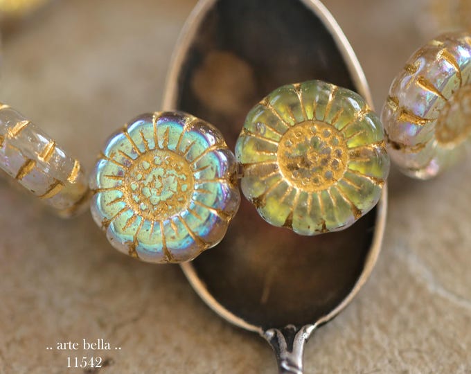 New .. MYSTIC GOLD SUNFLOWERS .. 10 Premium Czech Glass Sunflower Beads 13mm (11542-st) .. jewelry supplies