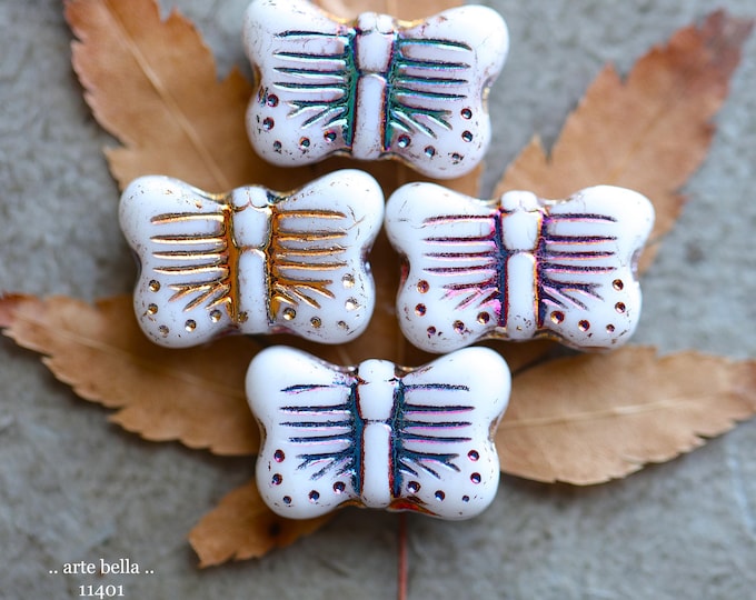 New .. MYSTIC WHITE FLUTTER Mix .. 10 Premium Matte Czech Glass Butterfly Bead Mix 11x16mm (11401-st) .. jewelry supplies