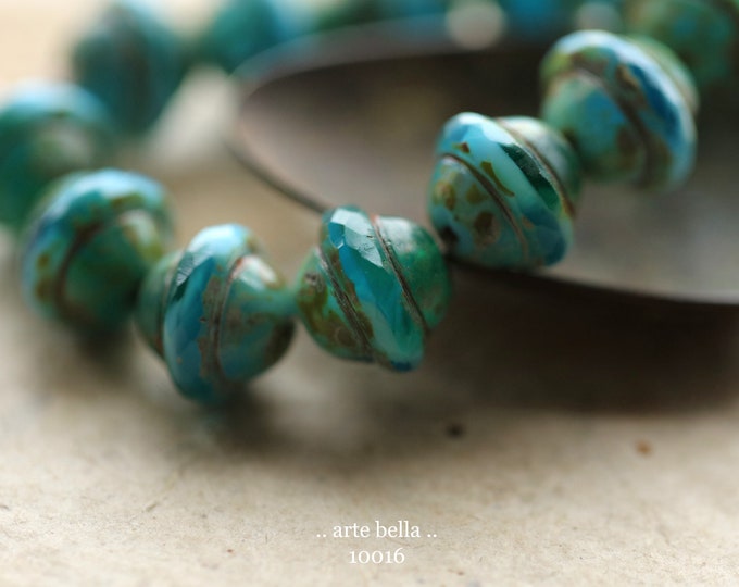 EARTHY OCEANIC BLISS .. 12 Premium Picasso Czech Glass Saturn Beads 10x12mm (10016-st) .. jewelry supplies