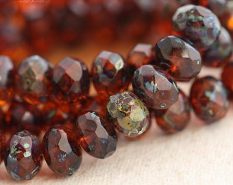 BROWNED SUGAR .. 25 Premium Picasso Czech Glass Faceted Rondelle Beads 6x9mm (B106-st) .. jewelry supplies