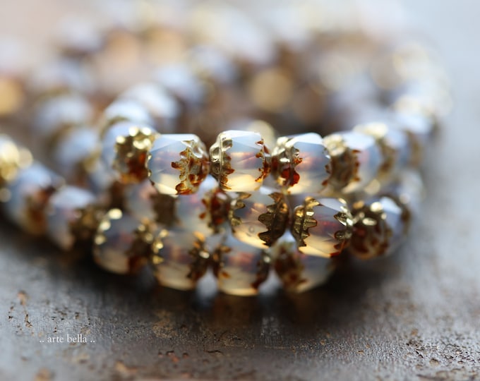 back in stock .. GOLDEN OPULENT CATHEDRALS No. 1 .. 20 Matte Picasso Czech Glass Cathedral Beads 6mm (9197-st) .. jewelry supplies