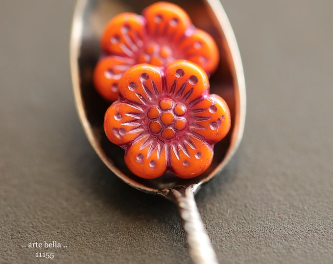 premium glass beads .. PINK PUMPKIN ROSES .. New 6 Czech Glass Wild Rose Bead Mix 14mm (11155-6) .. jewelry supplies