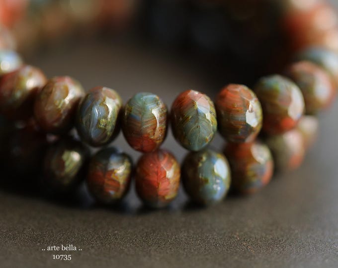 premium glass beads .. DUSK .. 25 Picasso Czech Glass Faceted Rondelle Beads 6x9mm (10735-st) .. jewelry supplies