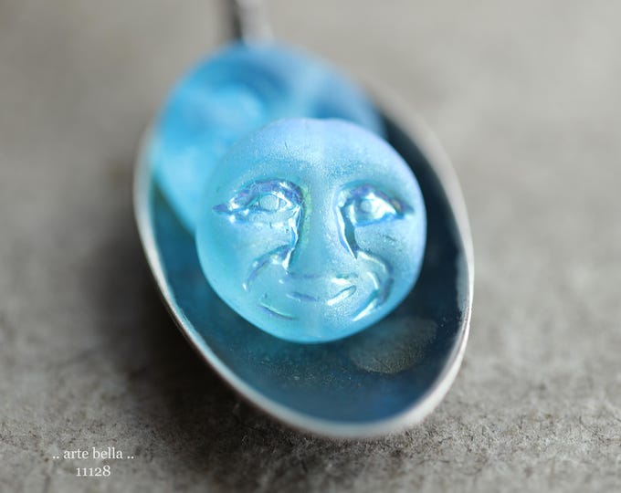 premium glass beads .. MYSTIC SKY MOONS .. New 6 Matte Czech Glass Moon Face Beads 13mm (11128-6) .. jewelry supplies