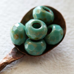 last ones .. TURQUOISE ROLLER .. 8 Premium Picasso Czech Glass Large Hole Roller Beads 8x12mm (8357-8)