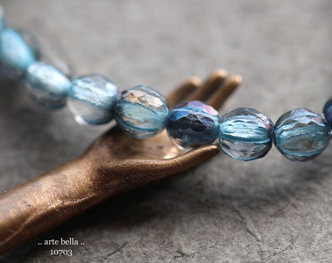 back in stock .. AZURE BLUE GLITZ 6mm .. 25 Premium Czech Glass Faceted Melon Beads (10703-st) .. jewelry supplies