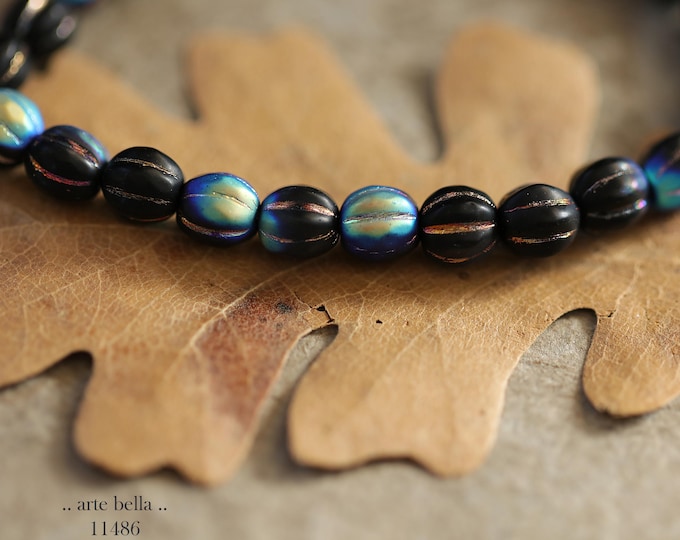 New .. MYSTIC MIDNIGHT GLITZ .. 25 Premium Matte Czech Glass Faceted Melon Beads 6mm (11486-st) .. jewelry supplies