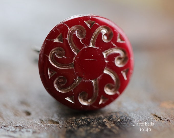 PLATINUM CHERRY SUNS .. 2 Premium Czech Glass Floral Sun Coin Bead 23mm (10140-2) .. jewelry supplies