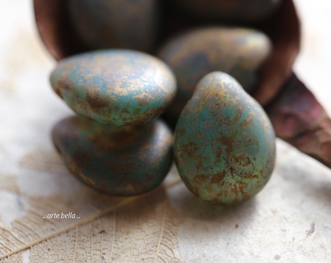 BRONZED OCEAN DROPS .. 6 Premium Picasso Luster Czech Glass Drop Beads 16x12mm (3871-6)