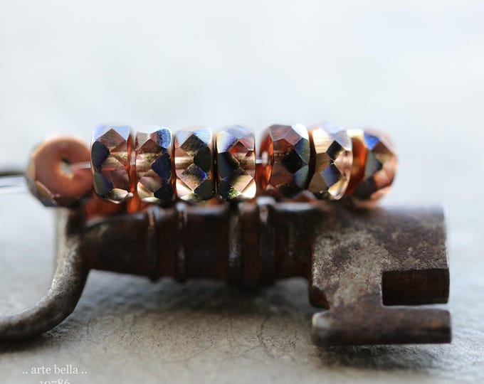 AURORA PEACH WHEELS .. 15 Premium Czech Glass Faceted Heishi Rondelle Bead 4x8mm (10786-st) .. jewelry supplies