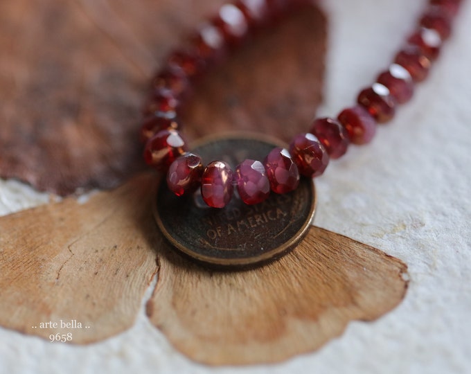 COPPER STRAWBERRY PINKS No. 1 .. 30 Premium Czech Glass Faceted Rondelle Beads 3x5mm (7658-st)