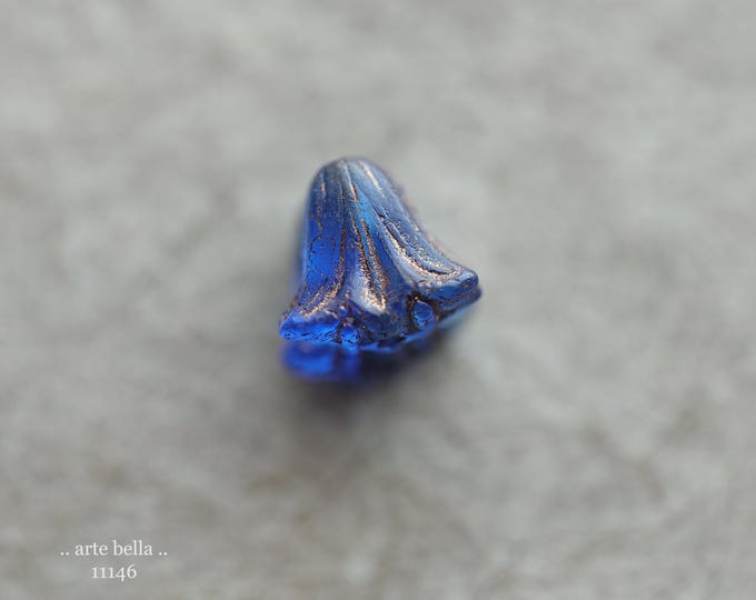 premium glass beads .. BRONZE COBALT LILIES No. 2 .. New 10 Czech Glass Lily Flower Beads 9x10mm (11146-10) .. jewelry supplies