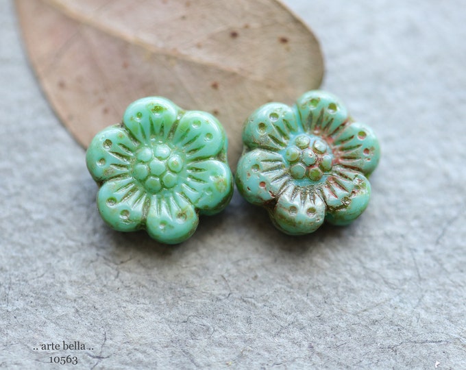 EARTHY TURQUOISE ROSES .. 6 Premium Picasso Czech Glass Wild Rose Bead Mix 14mm (10563-6) .. jewelry supplies