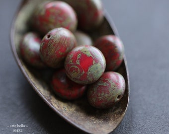 Matte MOSSY BARN PEBBLES .. New 10 Rustic Premium Picasso Czech Glass Lentil Bead 10mm (10432-10) .. jewelry supplies