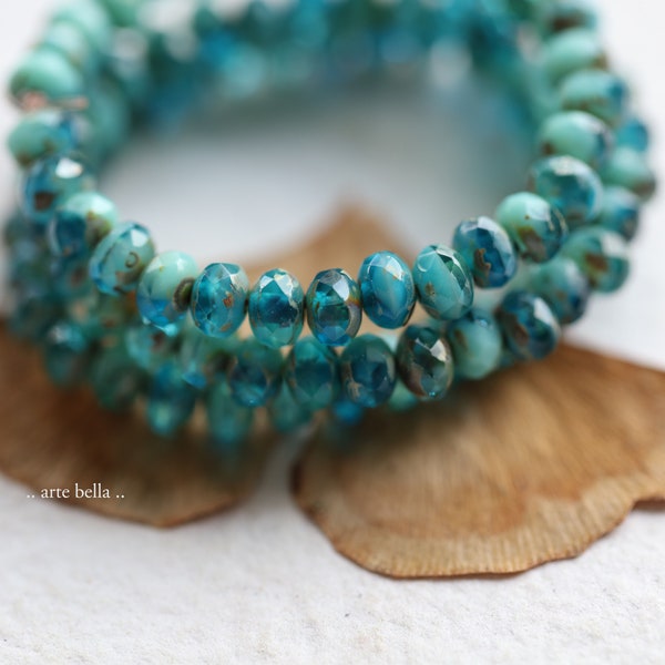 SUMMER GLOW BABIES .. 30 Premium Picasso Czech Glass Faceted Rondelle Beads 3x5mm (4485-st)