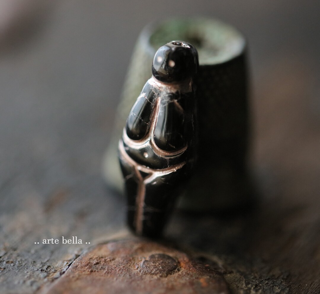 BLUSHING BLACK GODDESS .. 4 Premium Czech Glass Goddess Beads 25x10mm 95674 Etsy