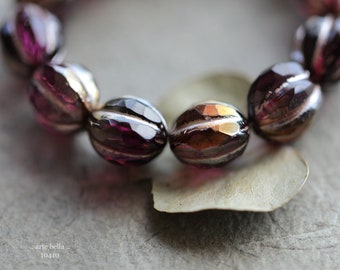 BRONZED GRAPE GLITZ .. 12 Premium Czech Glass Faceted Melon Beads 10mm (10410-st) .. jewelry supplies