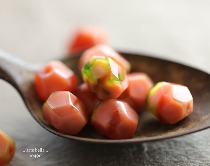 back in stock .. PEACHY PINK NUGGETS 10mm .. 10 Premium Czech Glass Faceted Nugget Beads (10490-10) .. jewelry supplies