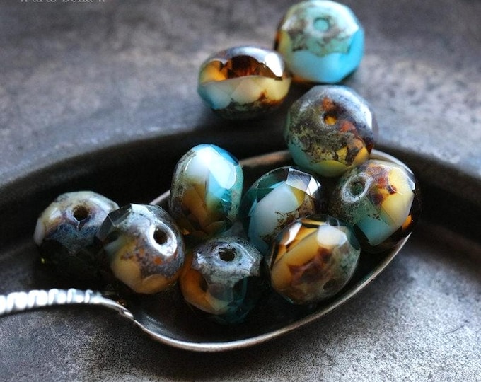 back in stock .. CARAMEL SKIES .. 25 Premium Picasso Czech Glass Faceted Rondelle Beads 6x8mm (7666-st) .. jewelry supplies
