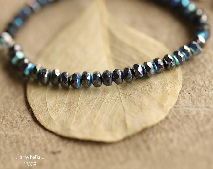 New .. MYSTIC PEWTER BITS .. 50 Czech Glass Faceted Rondelle Beads 2.5x4mm (11339-st) .. jewelry making supplies