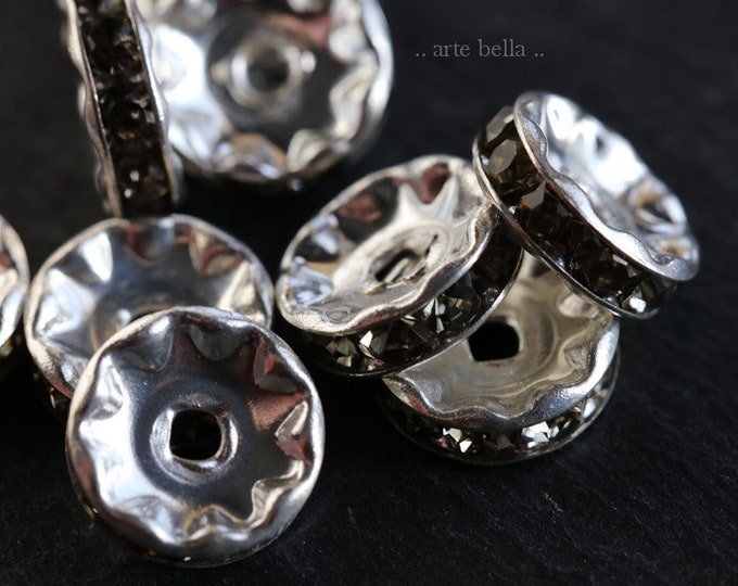 Premium Czech 10mm Silver Black Diamond Crystal Rhinestone Rondelles x 10 (rhi-32/10) .. jewelry supplies