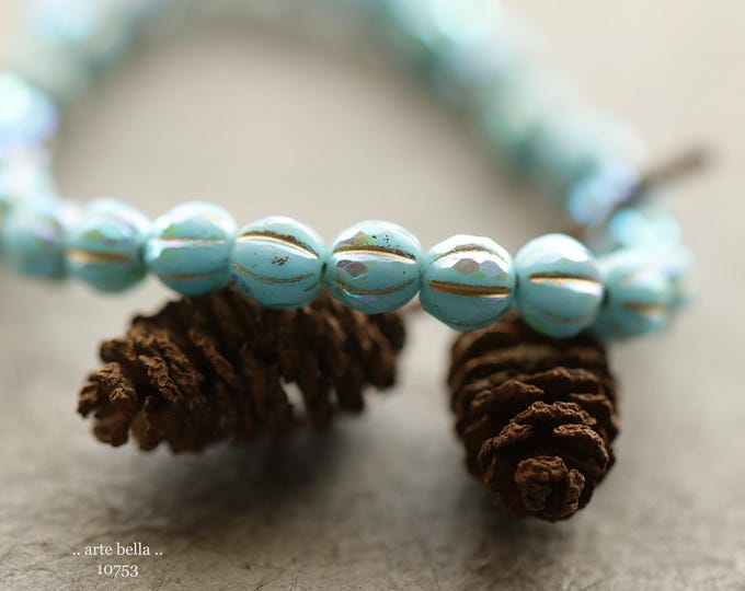 MYSTIC BABY BLUE Glitz 6mm .. 25 Premium Czech Glass Faceted Melon Beads (10753-st) .. jewelry supplies