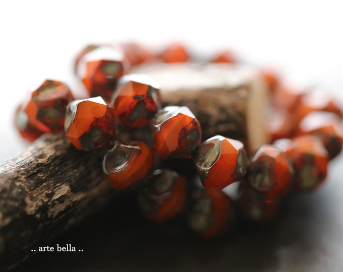 EARTHY ORANGE NUGGETS .. 15 Premium Picasso Czech Glass Baroque Central Cut Beads 9mm (9472-st) .. jewelry supplies