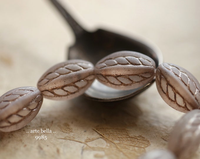 BEIGE BLUSH TWIST .. 10 Premium Matte Czech Glass Twisted Oval Beads 15x9mm (9985-st)