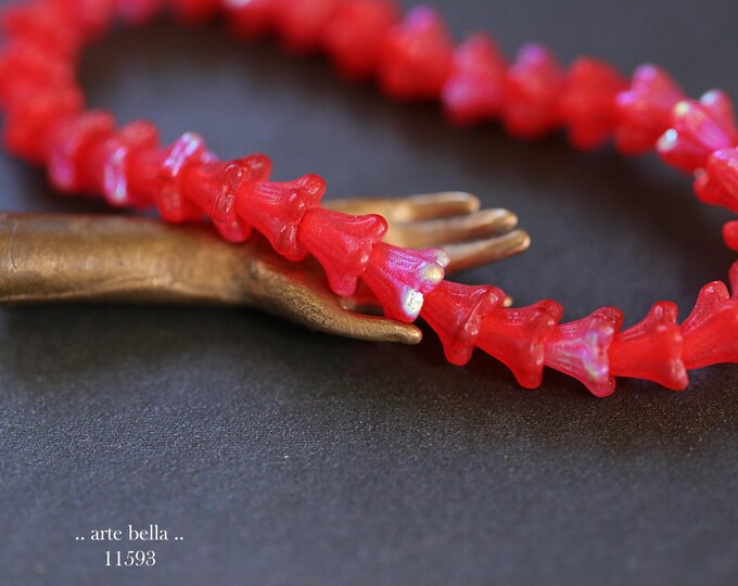 New .. MYSTIC SCARLET BABY Bells .. 30 Matte Czech Glass Bell Flower Bead 5x6mm (11593-st) .. jewelry making supplies