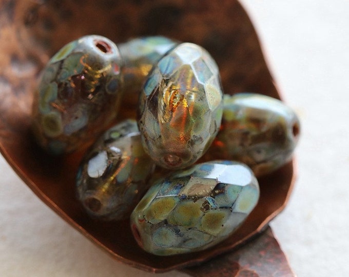 EARTHY ROYALTY OLIVES .. 12 Premium Picasso Czech Glass Faceted Oval Beads 12x8mm (8351-st) .. jewelry supplies