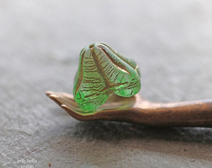GOLDEN APPLE BELLS .. 4 Premium Matte Czech Glass Bell Flower Beads 11x9x13mm (10596-4) .. jewelry supplies