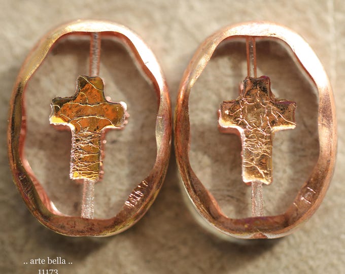 New .. SUNSET CROSSES .. 2 Premium Czech Glass Oval Cross Bead Mix 25x19mm (11173-2) .. jewelry making supplies