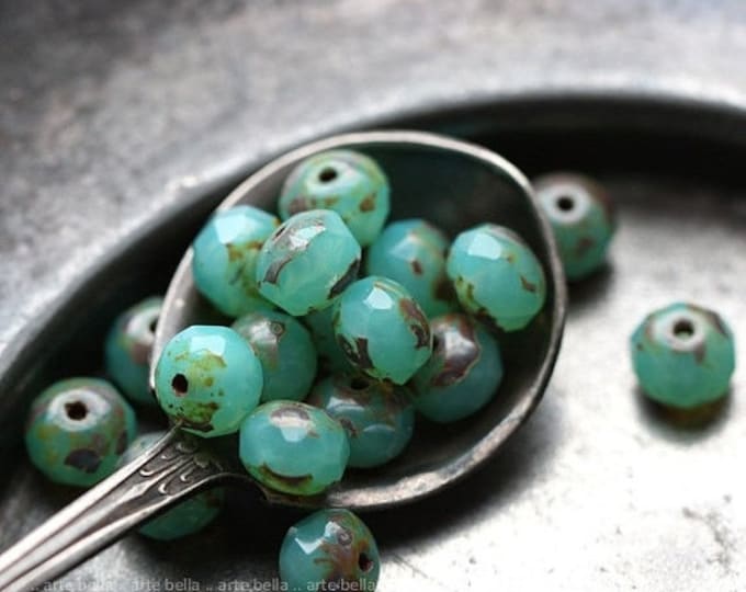 back in stock .. COASTAL PEBBLES .. 25 Picasso Czech Glass Faceted Rondelle Beads 7x5mm (4023-st) .. jewelry supplies