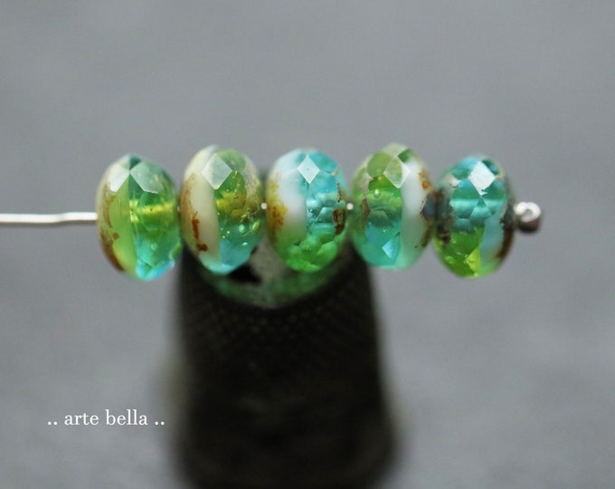 EARTHY CREEK STONES .. 25 Premium Picasso Czech Glass Faceted Rondelle Beads 6x8/9mm (9705-st) .. jewelry supplies