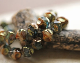 BRONZED RIVER NUGGETS .. 15 Premium Czech Glass Baroque Central Cut Beads 9mm (9775-st)