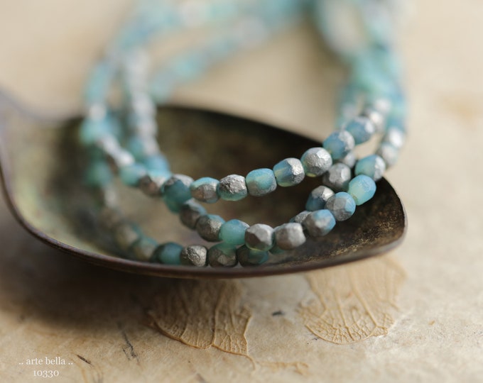 SILVERED OCEAN BITS No. 2 .. 50 Premium Etched Czech Glass Faceted Beads 3mm (10330-st) .. jewelry supplies