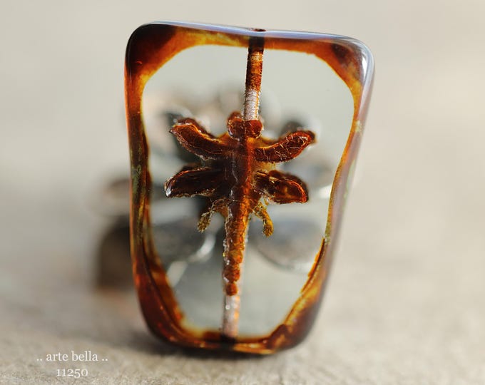 New .. EARTHY BROWN DRAGONFLIES .. 2 Premium Picasso Czech Glass Dragonfly Bead/Pendants 28x20mm (11250-2) .. jewelry supplies