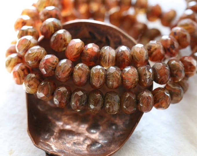 EARTHY AUTUMN BABIES .. 30 Premium Picasso Czech Glass Faceted Rondelle Beads 3x5mm (8360-st) .. jewelry supplies