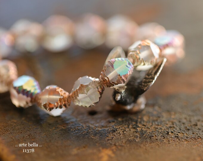 New .. MYSTIC COPPERED TINK .. 15 Premium Czech Matte Glass Faceted Bicone Beads 8x10mm (11378-st) .. jewelry supplies