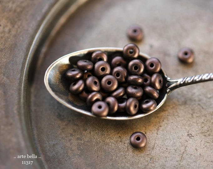 New .. Matte DARK BRONZE DOTS .. 100 Premium Czech Glass Rondelle Spacer Beads 4x2mm (11317-100) .. jewelry supplies