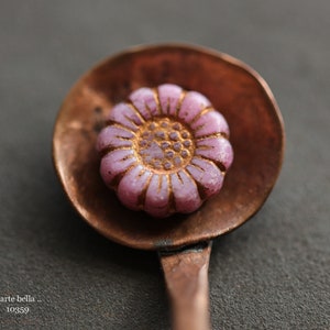 COPPERED PINK SUNFLOWERS .. New 6 Premium Czech Glass Flower Beads 13mm 10359-6 .. jewelry supplies image 7