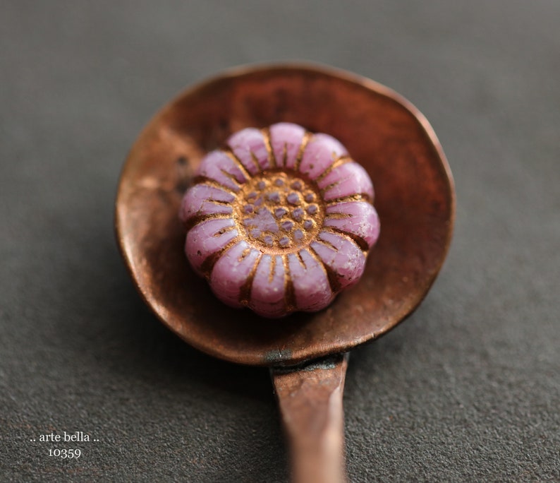 COPPERED PINK SUNFLOWERS .. New 6 Premium Czech Glass Flower Beads 13mm 10359-6 .. jewelry supplies image 7