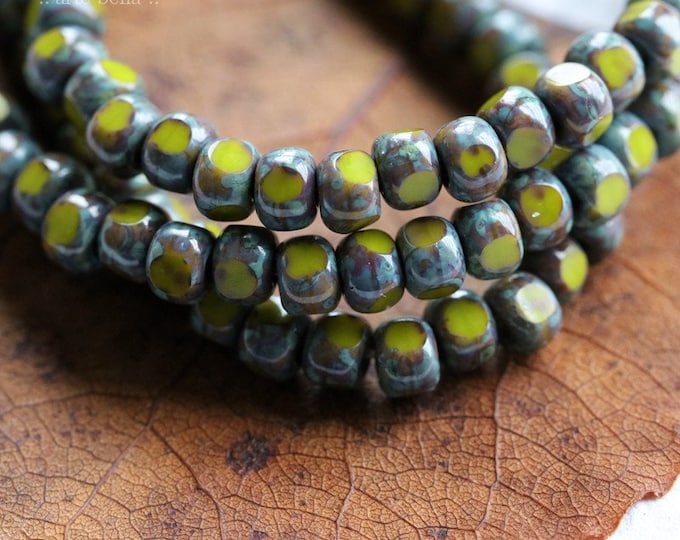 EARTHY AVOCADO SEEDS .. 50 Premium Picasso Czech Glass Tri-Cut Seed Bead Size 6/0 (8259-st)