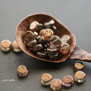 premium glass beads .. BRONZE PLUM BUTTONS .. 30 Picasso Czech Glass Button Coin Beads 6mm (6629-30) .. jewelry supplies
